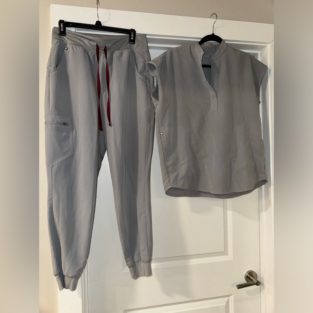 Figs Cement color Rafaela top and Zamora jogger bottoms. small top/med bottom